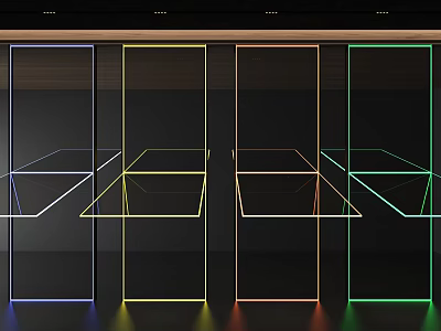 Colorful Neon Illuminated Background Wall With Modern Geometric Lines Design 3d model