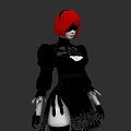Woman With Red Hair And Eyepatch In Black Outfit With Floral Patterns And Long Gloves