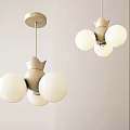 Elegant Modern Chandelier With Crown Top Design And Spherical White Bulbs Beige Frame
