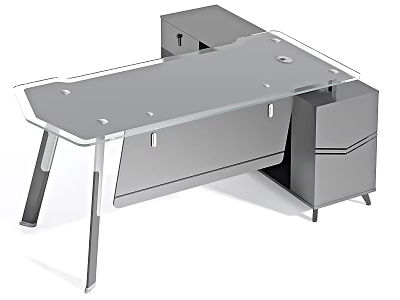 Sleek Modern Glass Top Office Desk With Attached Side Storage Cabinets For Daily Office Work 3d model