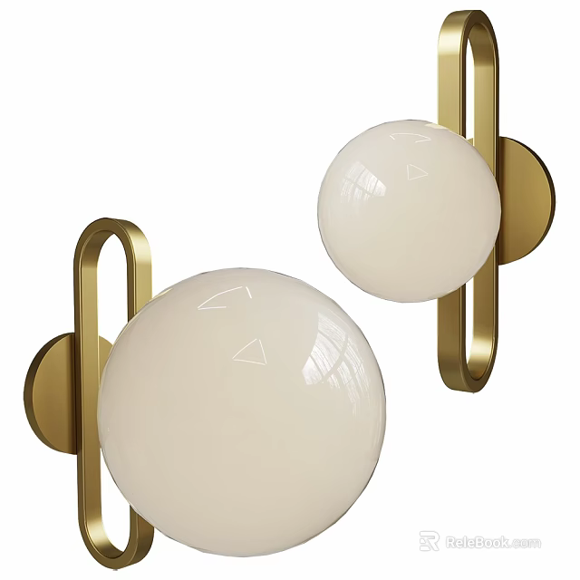 Stylish Modern Wall Lamps With Gold Metal Holders And White Round Shades 3d model 