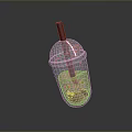 Transparent Plastic Cup With Red Straw And Pink Bubbly Beverage Inside