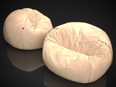 Two Cozy Beige Fabric Bean Bag Chairs For Comfortable Home Living Room 3d model