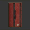Red Pet Carrier With Wooden Frame Black Handle Circular Holes And Metal Grid Door