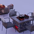 Outdoor Patio Furniture Set With Wicker Chairs Stone Fire Pit Table And Decorative Pillows