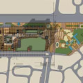 Modern Commercial Street With Glass Curtain Walls Trees And Plaza Area