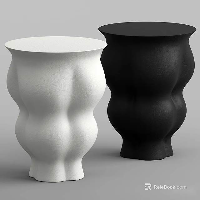Unique Curved Textured Black And White Pair Of Corner Side Tables For Modern Home Decor 3d model 