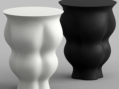 Unique Curved Textured Black And White Pair Of Corner Side Tables For Modern Home Decor 3d model