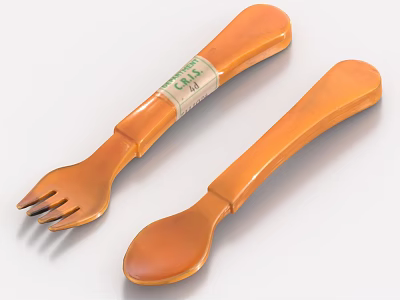 Orange Colored Cutlery Set With Fork And Spoon 3d model