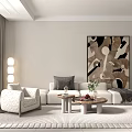 Modern Sofa Coffee Table Set With White Seating Gray Pillows Floor Lamp And Wall Art