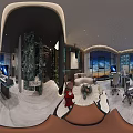 Modern Open Office Space Featuring Glass Top Desk Multiple Computers Office Chairs and Floor-to-Ceiling Windows