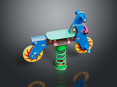 Kids Colorful Spring Rider With Blue Body Yellow Wheels And Red Details 3d model