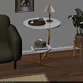Elegant Round Side Table With Marble Top And Gold Metal Cross Legs By Green Sofa