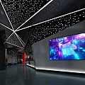 Modern Cinema Interior With Starry Ceiling Lights Geometric Design And Large Screen 3d model