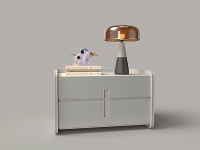 Modern White Bedside Table With Two Drawers Table Lamp Books And Decorative Figurine 3d model