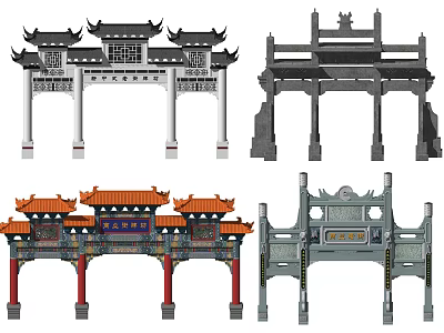 Traditional Chinese Paifang Archways With Various Architectural Styles And Cultural Details 3d model
