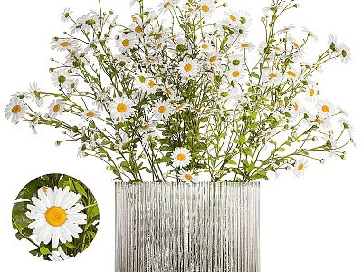 Modern jewelry combination bouquet daisy chamomile wild flowers 3d model