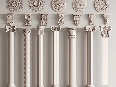 Various Types Of Roman Columns With Decorative Capitals And Carved Patterns 3d model