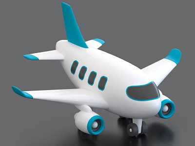 White And Blue Toy Airplane With Cartoon Style Wings Tail And Windows 3d model