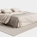 Minimalist Double Bed with Beige Bedding Soft Pillows and Cozy Blanket 3d model