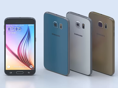 Samsung Smartphones In Various Colors Featuring Front Display With Time And Colorful Wave Design 3d model