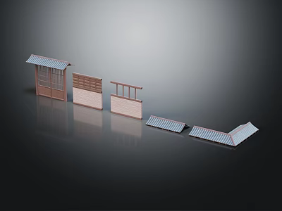 Traditional Chinese Architectural Components With Roof Tiles Wooden Grilles And Railings 3d model
