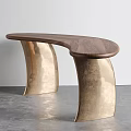 Walnut Wood Curved Desk With Metal Legs And Matching Bench