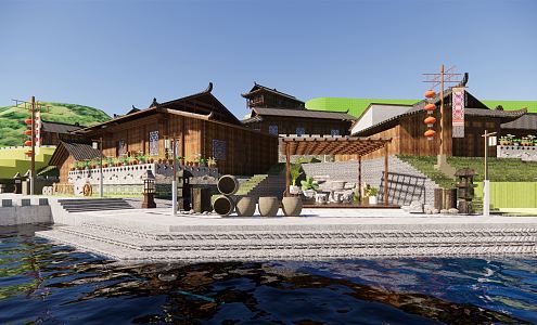 Chinese style folk house rural landscape sketch 3d model