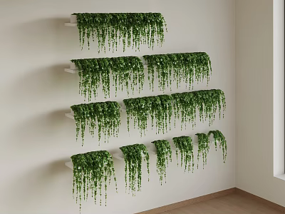 Green Hanging Vines Decorative Indoor Wall Decor with White Shelves 3d model
