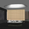 Sales Office Interior With Model Display Map On Wall Lattice Screen And Circular Ceiling Light 3d model