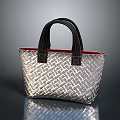 Silver Woven Handbag With Black Handles And Red Interior Lining 3d model