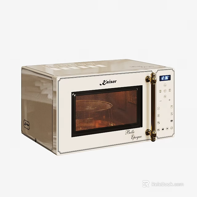 Leine Style Ivory Microwave Oven With Gold Accents Control Panel And Display Kitchen Appliance 3d model 