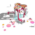 Modern Pink And White Pergola Design With Colorful Circular Seats In Public Area
