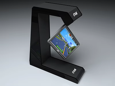 Epos Black Computer Stand With Display Screen Showing Map Navigation Interface 3d model