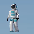 White And Blue Humanoid Robot With Black Hands Standing Against Blue Sky