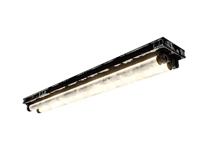 Industrial Style Long Ceiling Light With Black Metal Frame And Illuminated Tube 3d model