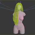 Game Movie Character 3D Model With Long Blonde Curly Hair Upper Body In Black Background
