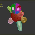 Golden Cartoon Character Sculpture With Turtle Shell Spiral Tail And Raised Arms