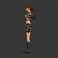 Woman In Brown Top And Shorts With Utility Belt And Boots Arms Outstretched