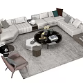 Modern Sofa And Coffee Table Combination With Soft Cushions And Decorative Pillows 3d model