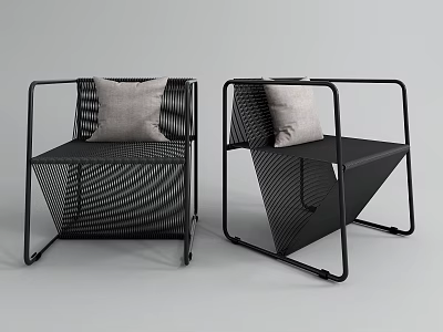 Sleek Modern Leisure Chairs With Black Geometric Frame Mesh Design And Gray Cushions 3d model