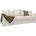White Three Seater Sofa With Checkered Blanket And Decorative Pillows 3d model