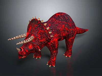Detailed Red Triceratops Dinosaur 3D Render With Horns Spikes And Scaly Skin 3d model