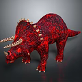 Detailed Red Triceratops Dinosaur 3D Render With Horns Spikes And Scaly Skin