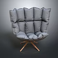 Gray Modern Accent Chair with Segmented Padded Back and Crossed Wooden Legs