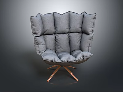 Gray Modern Accent Chair with Segmented Padded Back and Crossed Wooden Legs 3d model