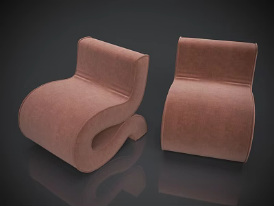 Two Modern Pink Accent Chairs with Curved Design and Soft Fabric Upholstery 3d model