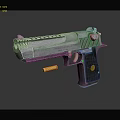 Close Up View Of Silver Metallic Pistol Weapon With Detailed Design And Floating Bullet