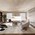 Modern Living Room Interior With White Sofa Coffee Table Plants And Decorative Painting