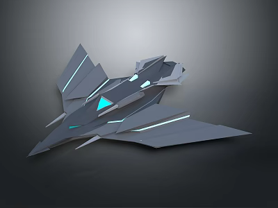 Futuristic Aircraft with Modern Geometric Shapes and Illuminated Blue Accent Lights in Sci Fi Style 3d model